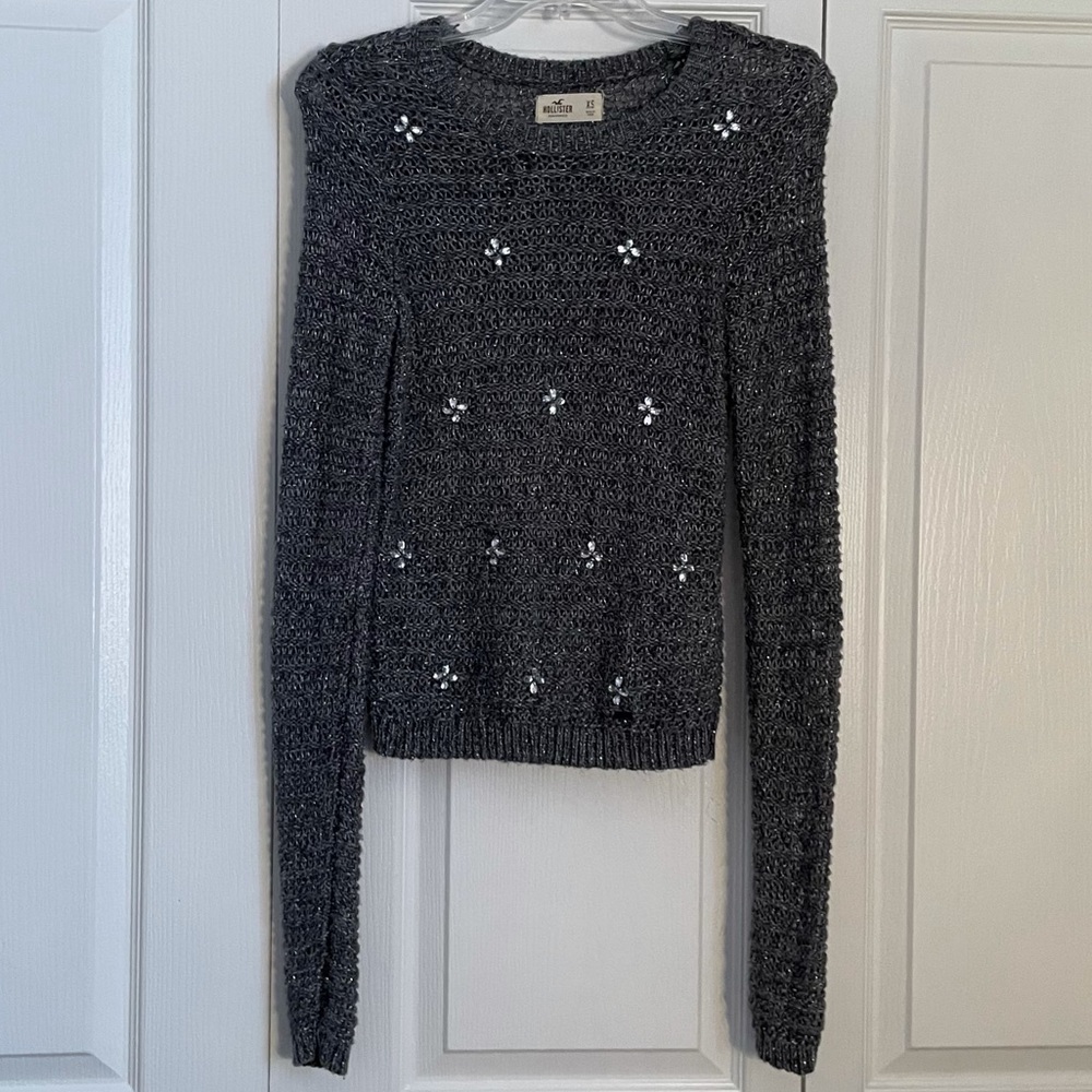 Gray Hollister sweater with clear gems